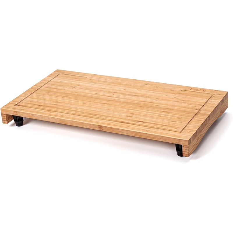 Bamboo Stovetop Cover&Countertop Cutting Board with Adjustable Legs, Dual-purpose Chopping Board for Electric Stove Burner, Workspace Block Cover for RV Camping Camper Gas Cook Top Cover