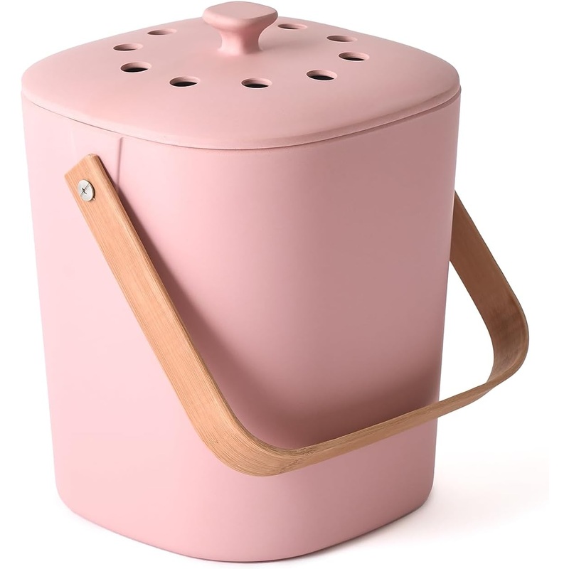 Bamboozle  1 Gallon Compost Bin, Naturally Decomposing Bin with 2 Hemp-Based Filters, Sustainable Bamboo Fiber, Indoor Countertop Composter, Home & Garden Supplies (Blossom)
