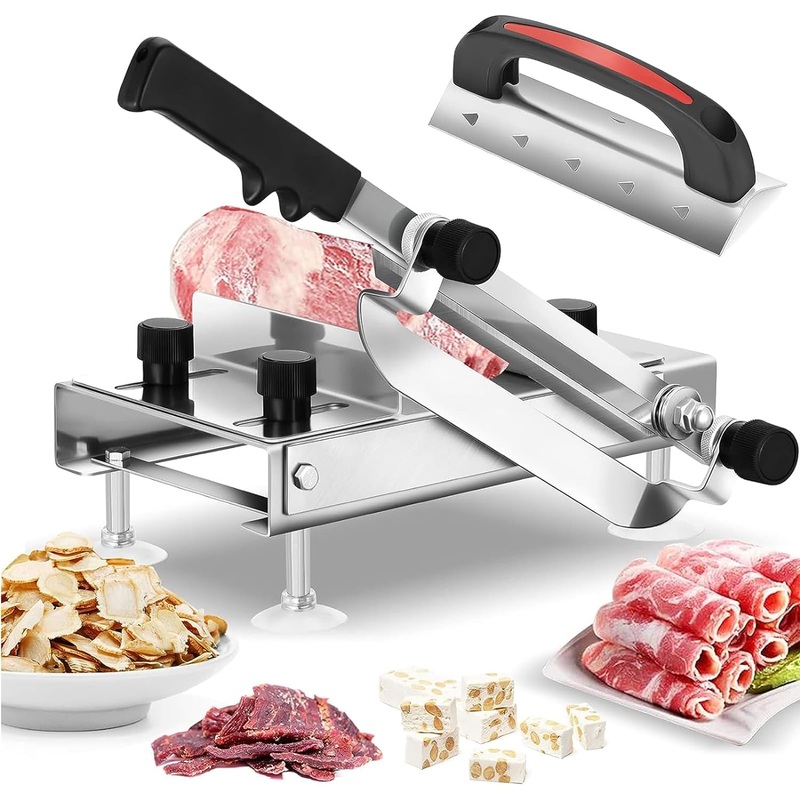 BAOSHISHAN Manual Frozen Meat Slicer, Stainless Steel Meat Cutter Beef Mutton Roll Bacon Nougat for Home Cooking of Shabu Shabu Hotpot Korean BBQ (Include 10 Meat Freezer Bags)