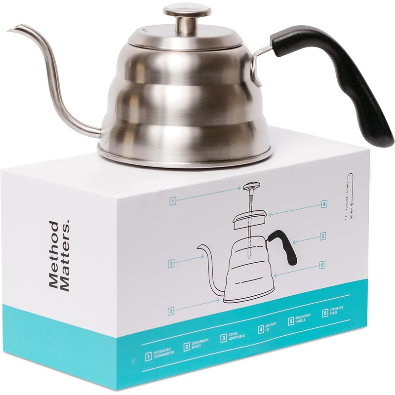 Barista Warrior Pour Over Coffee Kettle with Thermometer for Exact Temperature  Gooseneck Pour Over Kettle for Pour Over Coffee and Tea, Stainless Steel Kettle for all Stovetops (1.0 Liter, 34 fl oz)