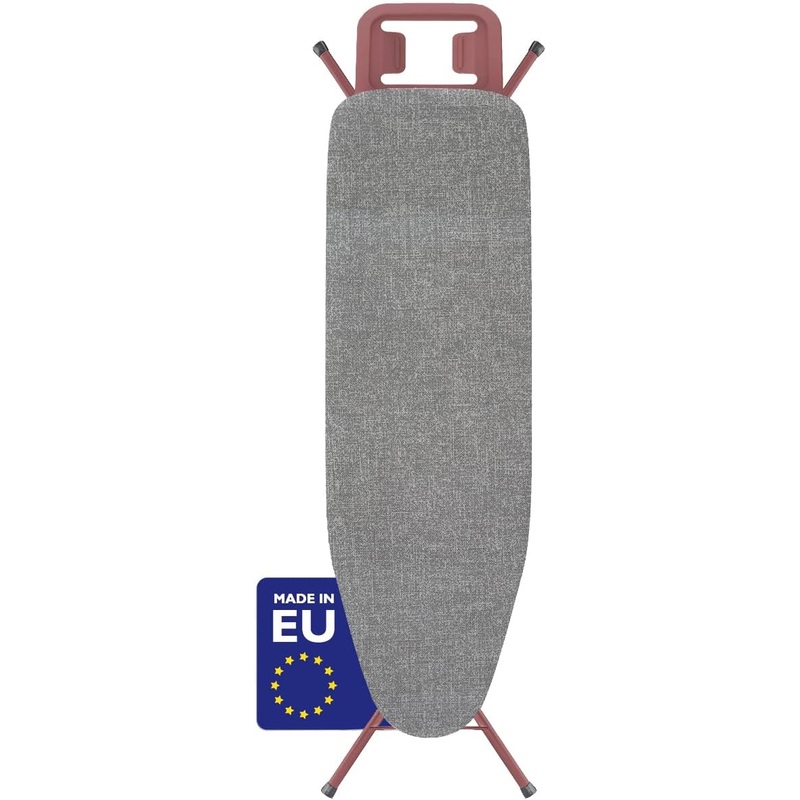 Bartnelli Classic Ironing Board | Made in Europe | Premium Iron Board with 4 Layered Cover & Pad, Height Adjustable up to 36 Features A Safety Iron Rest, 4 Steel Legs (4314) (Rose/Gray)