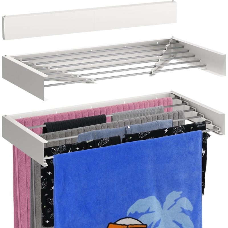Bartnelli Wall Mounted Clothes Drying Rack for Laundry | Collapsible Clothing Racks for Indoor and Outdoor Use | Patented Foldable Design for Space-Saving Efficiency (40 White)