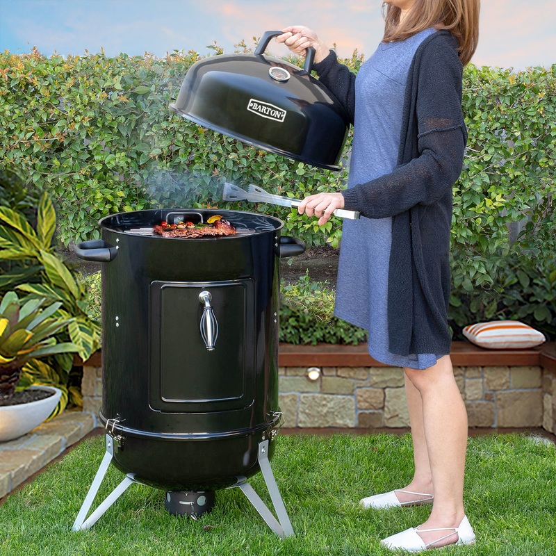 Barton Vertical 18 Charcoal BBQ Smoker w/ Temperature Gauge Grill for Outdoor Cooker