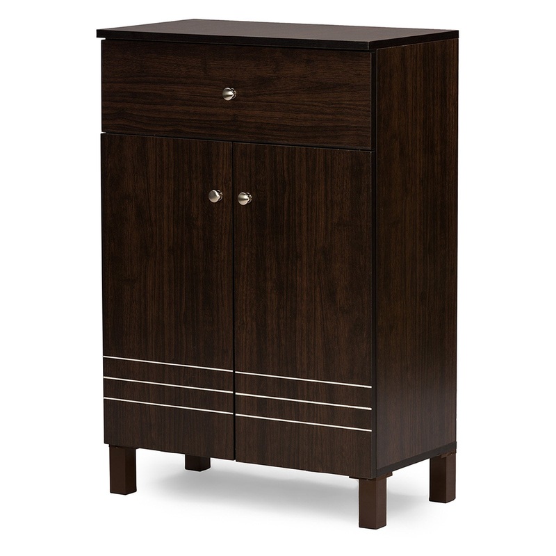 Baxton Studio Felda Dark Brown Modern Shoe Cabinet with 2 Doors and Drawer