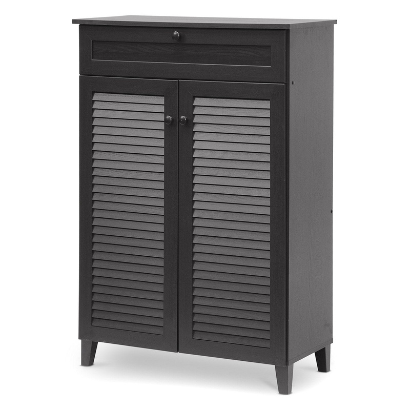 Baxton Studio Harding Shoe Storage Cabinet, Espresso / Wood Knobs