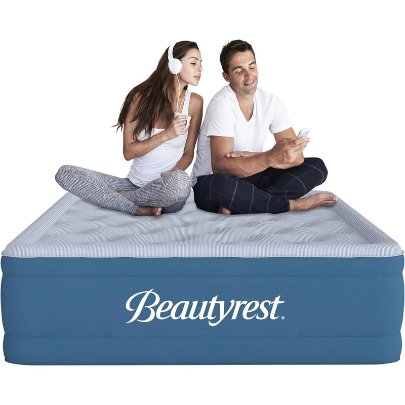 Beautyrest Comfort Plus Air Bed Mattress with Built-in Pump and Plush Cooling Topper, 17 Full