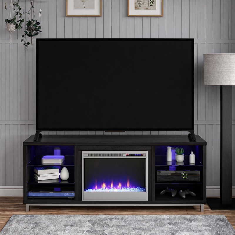 Ameriwood Home Lumina Fireplace TV Stand for TVs up to 70, Black Oak
