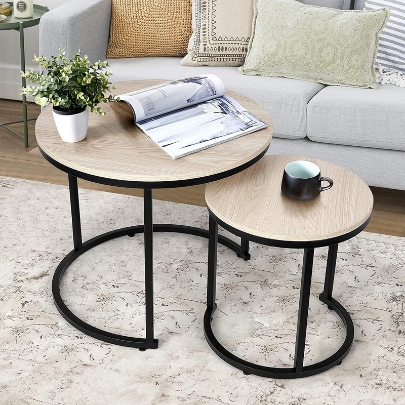 Amzdeal Modern Nesting Coffee Tables for Living Room Set of 2, Beidge