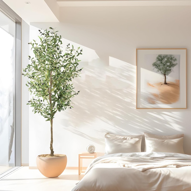 AnTing 7FT Artificial Olive Tree Faux Olive 1656Leaves and 92Fruits with Pot for Home Decor Indoor Gift 1Pack