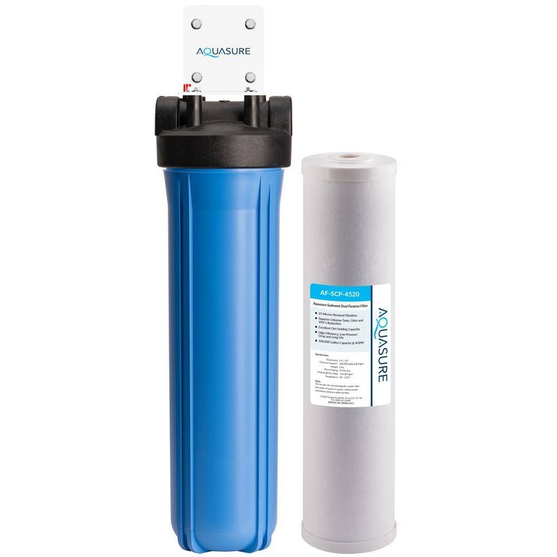 AQUASURE AS-F120SCP Fortitude High Flow Whole House 25 Micron Sediment Carbon Dual Purpose Water Treatment System 20 in. x 4.5 in.