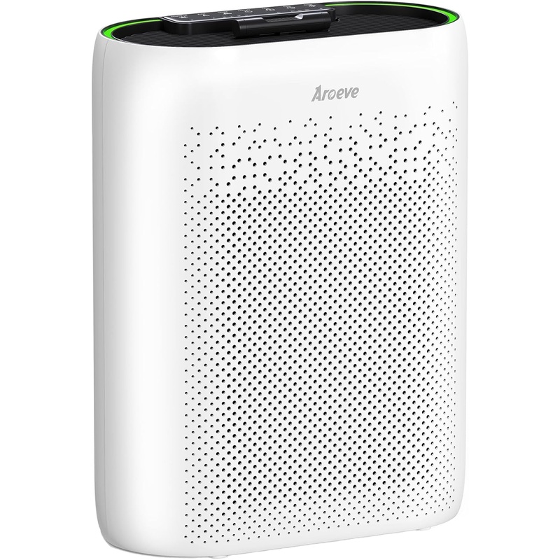 AROEVE Air Purifiers for Home Large Room with Automatic Air Detection Cover 1095 Sq.Ft High-Efficiency HEPA Remove Dust, Pet Dander, Pollen for Home, Bedroom, Dorm Room, MKD05-White