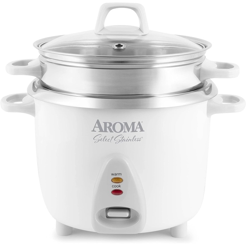 Aroma Housewares 14-Cup (Cooked) / 3Qt. Select Stainless Pot-Style Rice Cooker, & Food Steamer, One-Touch Operation, Automatic Keep Warm Mode, White (ARC-757-1SG)