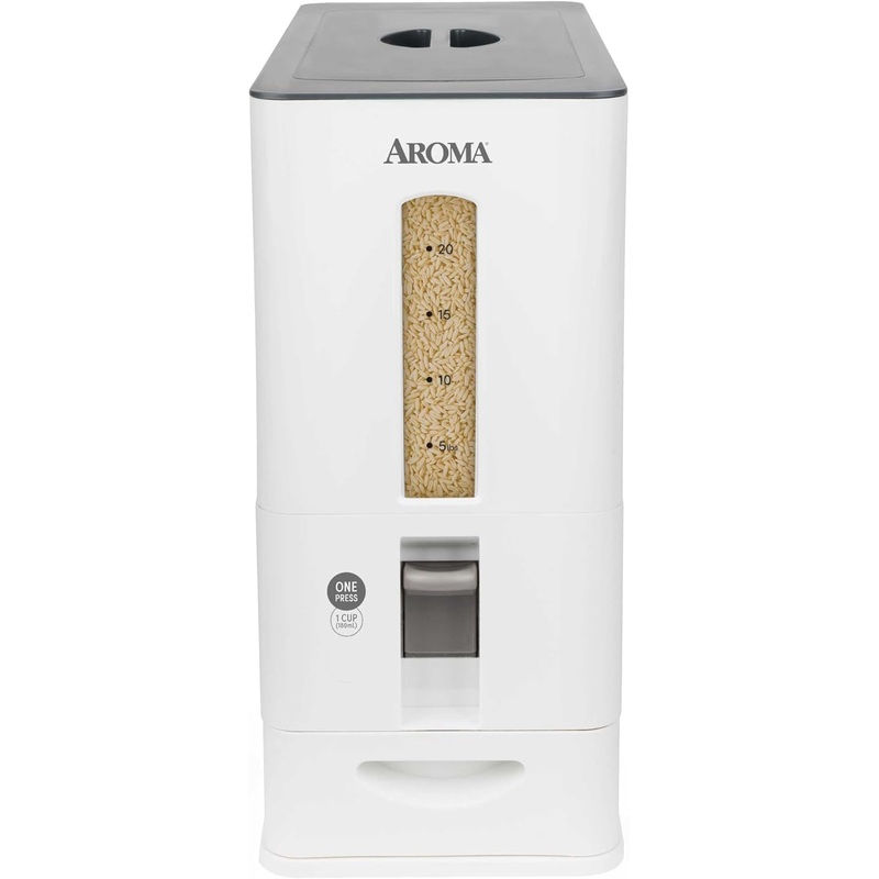 Aroma Housewares 27lbs Large Rice Dispenser, 7.25 x 16.5 x 16.5 inches, White