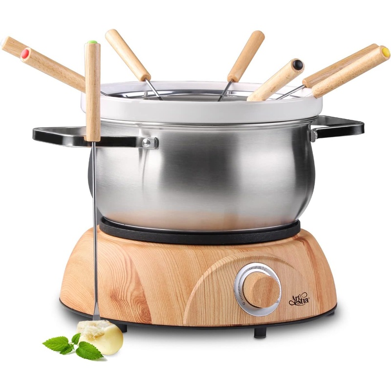 Artestia Electric Fondue Pot Set for Melting Chocolate Cheese, 1500W Cheese Fondue Pot Sets with Temperature Control for Meat Fondue Party, 8 Colored Fondue Forks