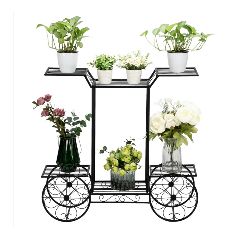 Artisasset Garden Cart Stand & Flower Pot Plant Holder Display Rack, 6 Tiers, Parisian Style  Perfect for Home, Garden, Patio Black RT
