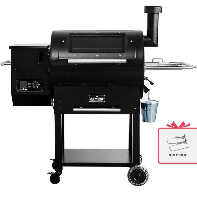 ASMOKE AS700P 700 sq. in. Skylights Wood Pellet Grill and Smoker with Smart Meat Thermometer in Black