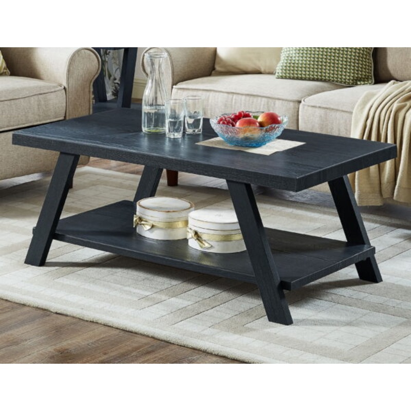 Athens Contemporary Wood Shelf Coffee Table, Black