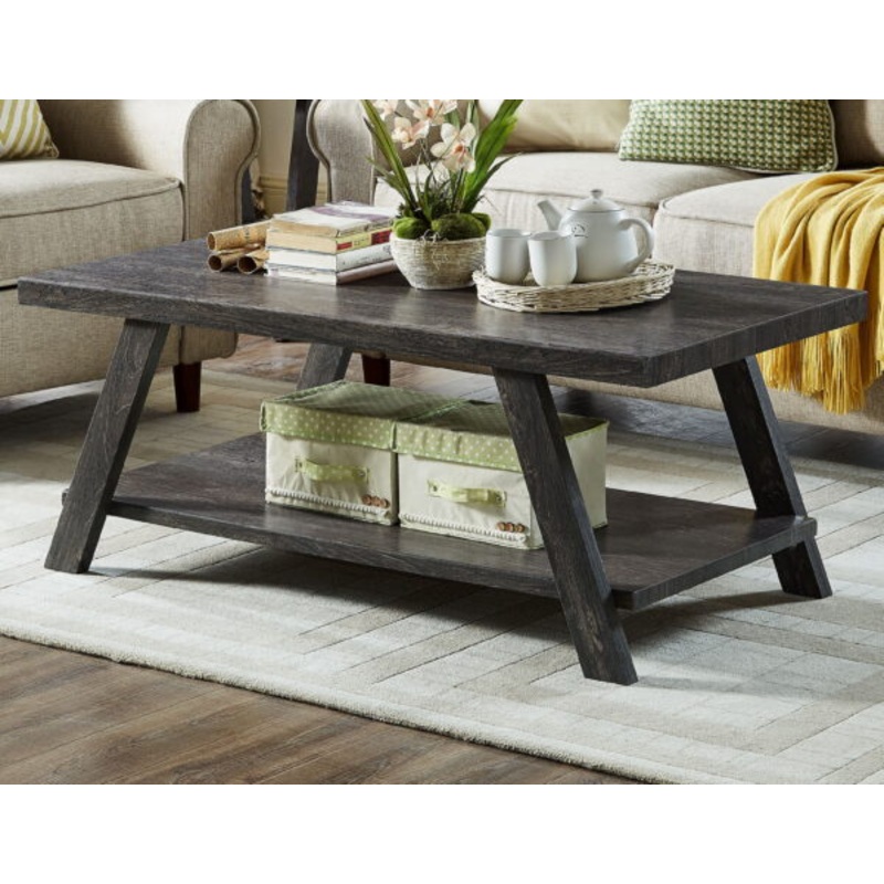 Athens Contemporary Wood Shelf Coffee Table, Charcoal