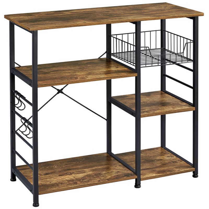 Alden Design 4-tire Vintage Kitchen Bakers Rack Shelf, Rustic Brown and Metal
