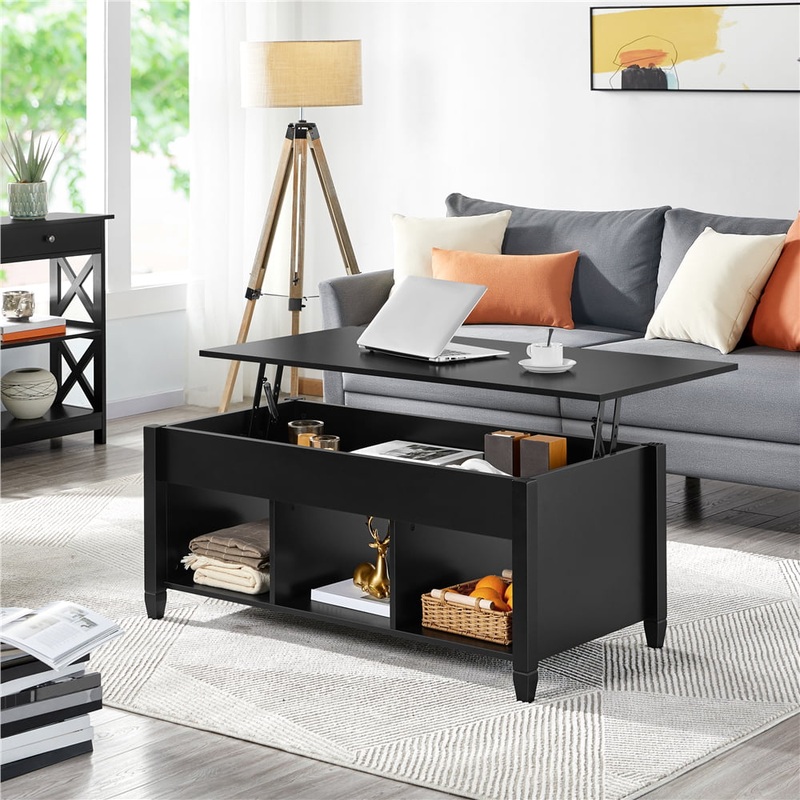 Alden Design 47.5inch Wooden Lift Top Coffee Table with 3 Storage Compartments, Black