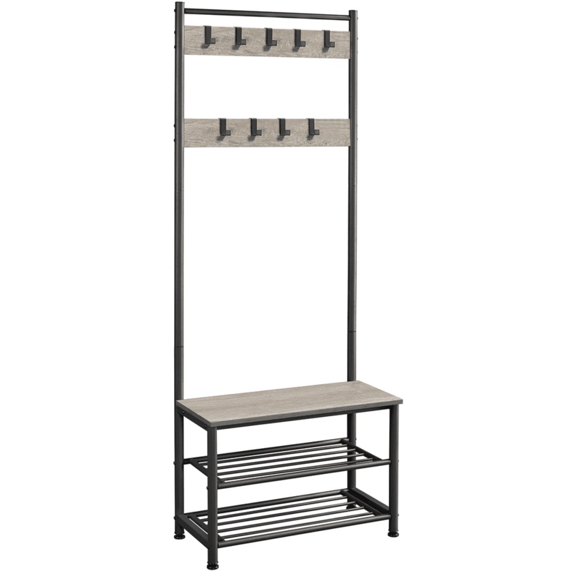 Alden Design 73 Metal Hall Tree with Shoe Storage Bench, Rustic Gray