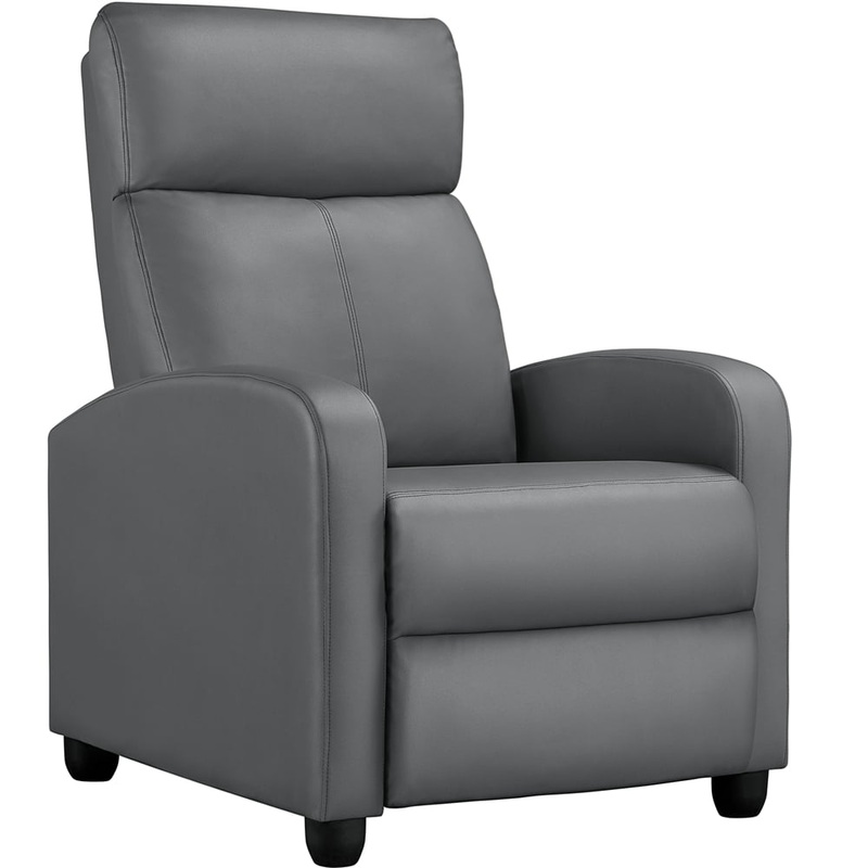 Alden Design Faux Leather Push Back Theater Recliner Chair with Footrest, Gray