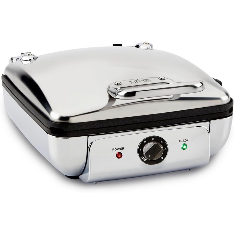 All-Clad Electrics Stainless Steel Waffle Maker 4 Section Nonstick, Upright Storage 1600 Watts 6 Browning Levels, Square, Belgium Waffle, Removable Plates, Dishwasher Safe