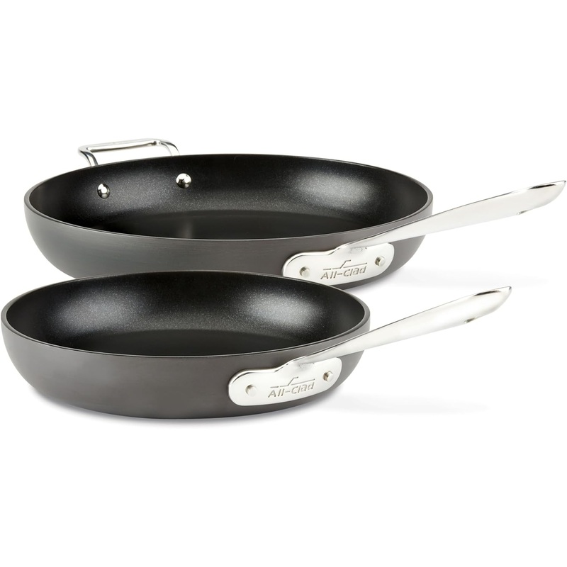 All-Clad HA1 Hard Anodized Nonstick Fry Pan Set 2 Piece, 10, 12 Inch Induction Oven Broiler Safe 500F, Lid Safe 350F Pots and Pans, Cookware Black