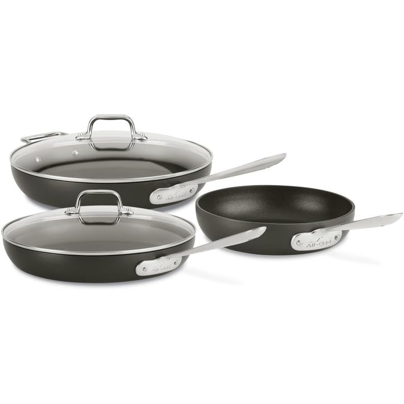 All-Clad HA1 Hard Anodized Nonstick Fry Pan Set 5 Piece, 8, 10, 12 Inch Induction Oven Broiler Safe 500F, Lid Safe 350F Pots and Pans, Cookware Black