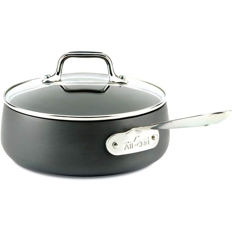All-Clad HA1 Hard Anodized Nonstick SaucePan 2.5 Quart Induction Oven Broiler Safe 500F, Lid Safe 350F Pots and Pans, Cookware Black