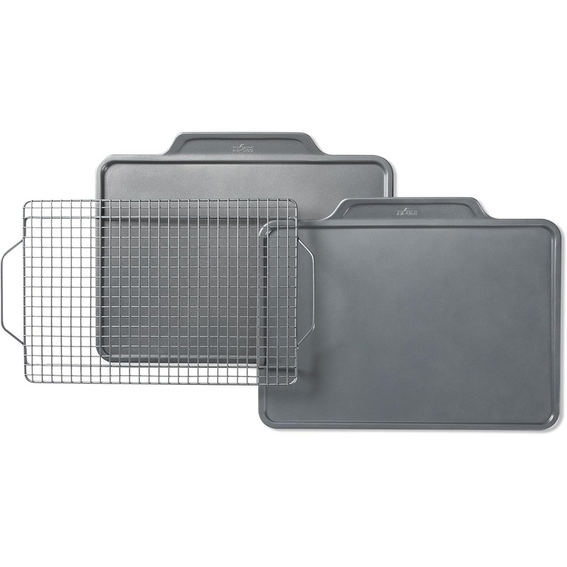 All-Clad Pro-Release Nonstick Bakeware Set 3 Piece Oven Safe 450F Half Sheet, Cookie Sheet, Muffin Pan, Cooling & Baking Rack, Round Cake Pan, Loaf Pan, Baking Pan Grey