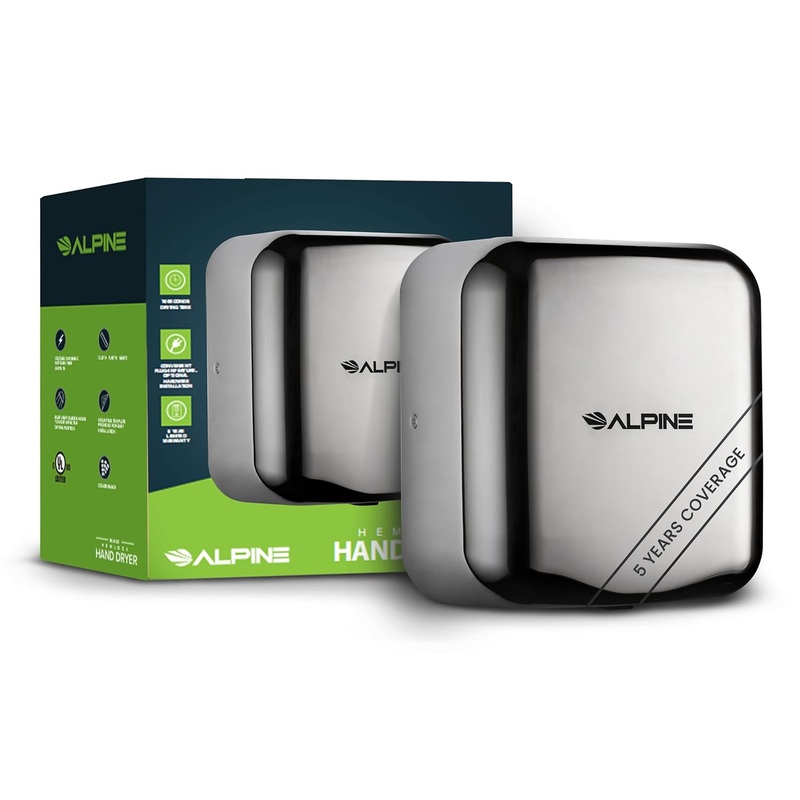 Alpine Automatic Hand Dryers for Bathrooms Commercial High Speed 110-120V Stainless Steel Electric Hand Dryer, Plug In & Hardwire Options with Air Filter, ADA & UL Compliant & 5 Years Coverage (Black)