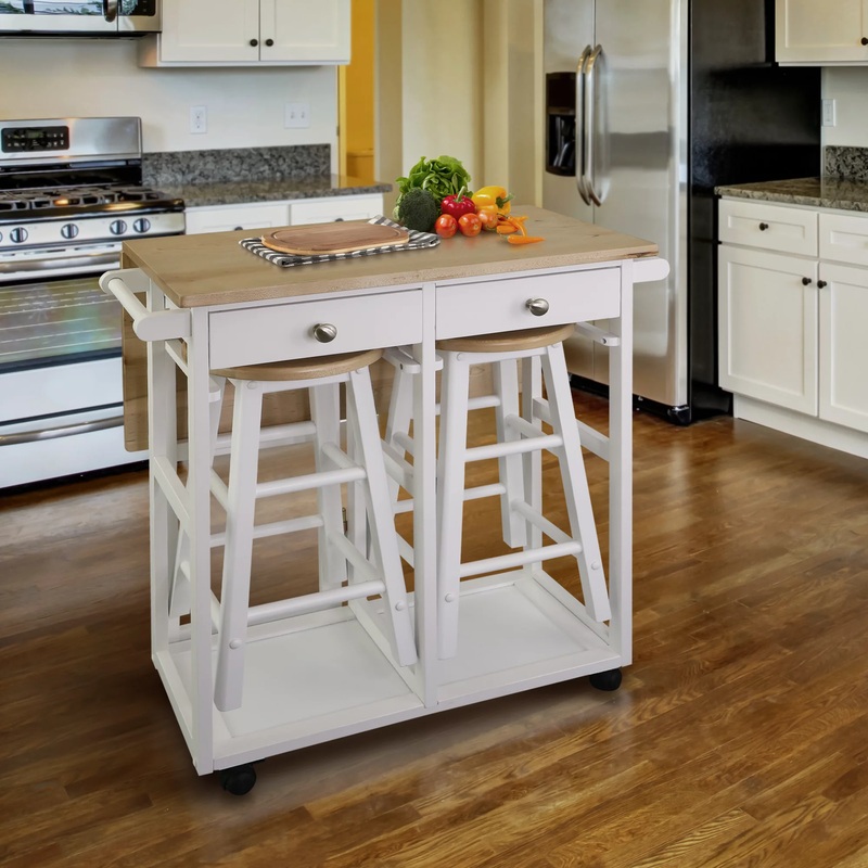 American Trails Breakfast Cart with Drop-Leaf Table, Harvest Hardwood Top, Square  White