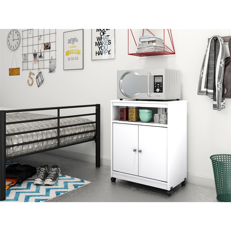 Ameriwood Home Landry Kitchen Microwave Cart, White