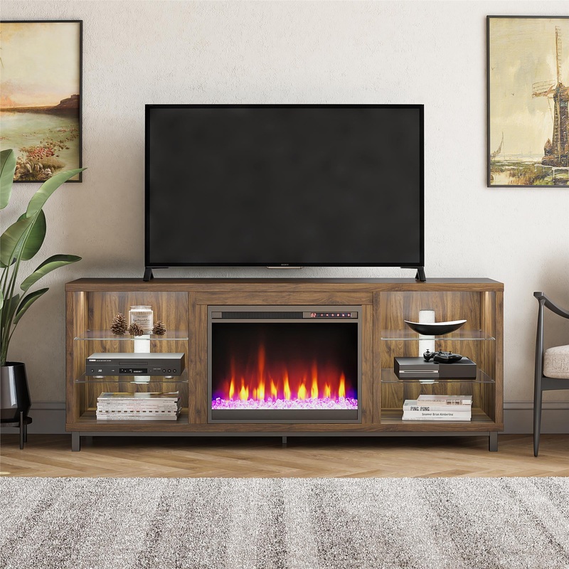 Ameriwood Home Lumina Deluxe Fireplace TV Stand for TVs up to 70, Walnut