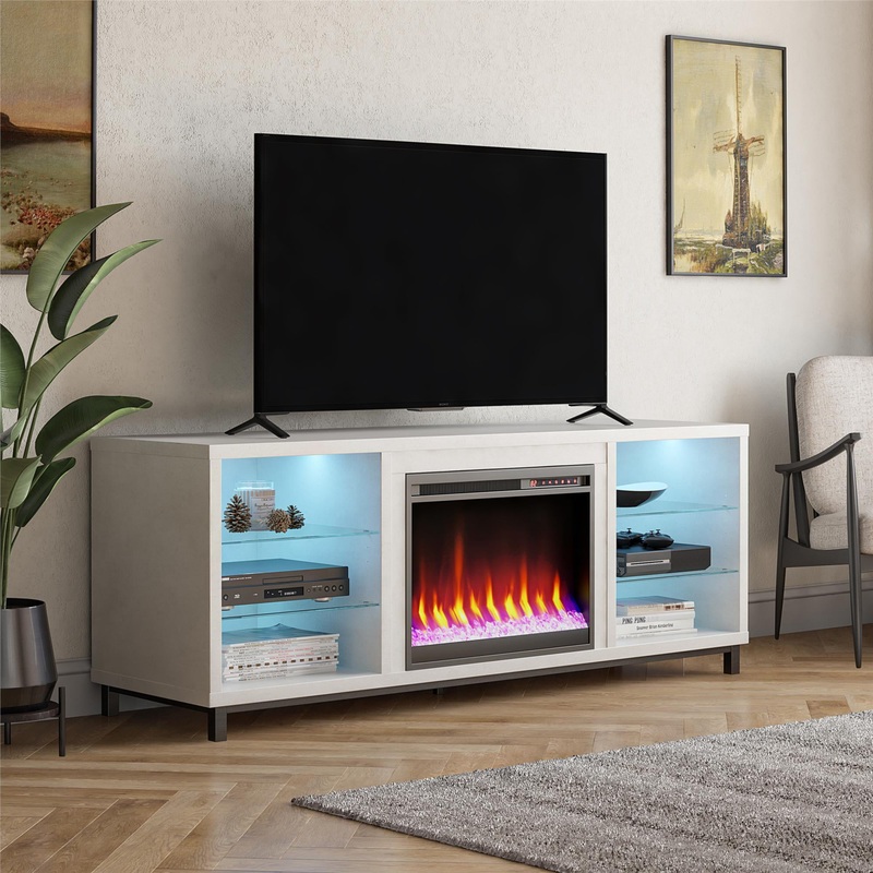 Ameriwood Home Lumina Deluxe Fireplace TV Stand for TVs up to 70, White Plaster