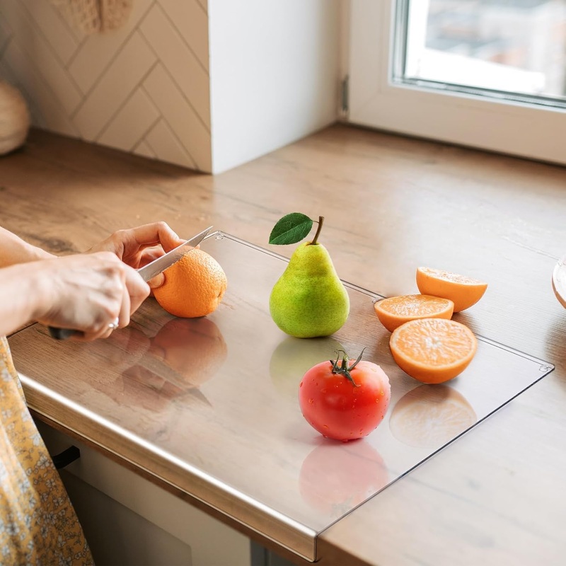 2418 Inch Acrylic Large Cutting Boards for Kitchen, Clear Cutting Board, Non Slip Charcuterie Boards, Apartment Must Haves Kitchen Accessories, Desk Mat Protector, Birthday Gifts for Mom
