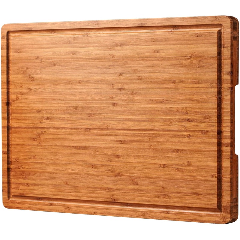 24×18 Bamboo Cutting Boards, XXL Charcuterie Cheese Platter Serving Tray with Handles and Juice Grooves, Solid Structure, Slim, Durable, Reversible