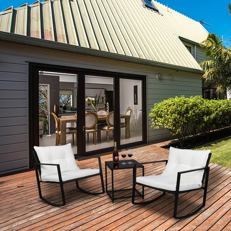 3 Pieces Patio Set Outdoor Wicker Patio Furniture Sets Modern Bistro Set Rattan Chair Conversation Sets with Coffee Table for Yard and Bistro 24.8 x 33.46 x 26.77