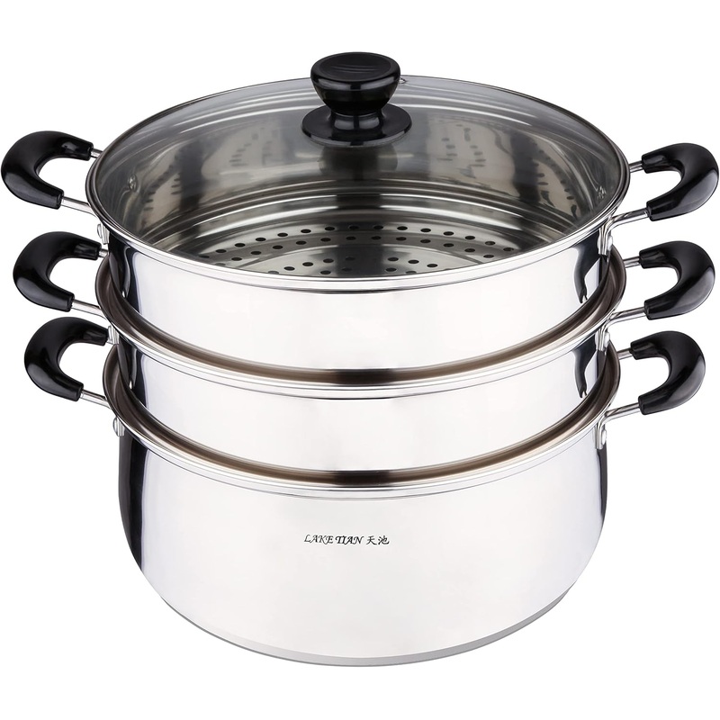 3 Tier Multi Tier Layer Stainless Steel Steamer Pot For Cooking With Stackable Pan Insert/Lid, Food Steamer, Vegetable Steamer Cooker, Steamer Cookware Pot, Vaporeras Para Tamales, Multilayer 16 qt