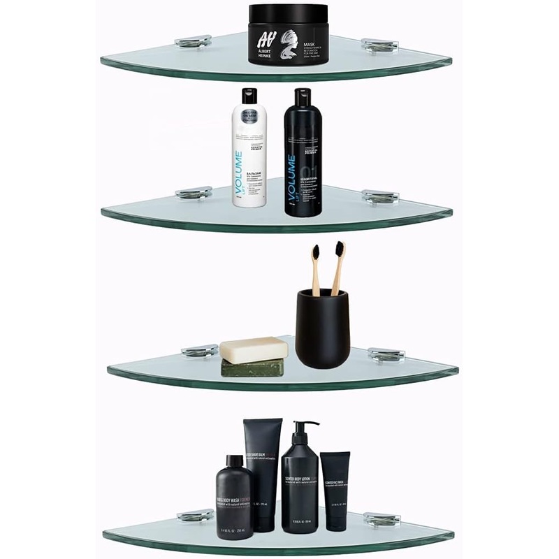 4-Pack Corner Storage Glass Shelf for Bathroom Shower Caddy Organizers Shampoo Holder with Adhesive No Drilling