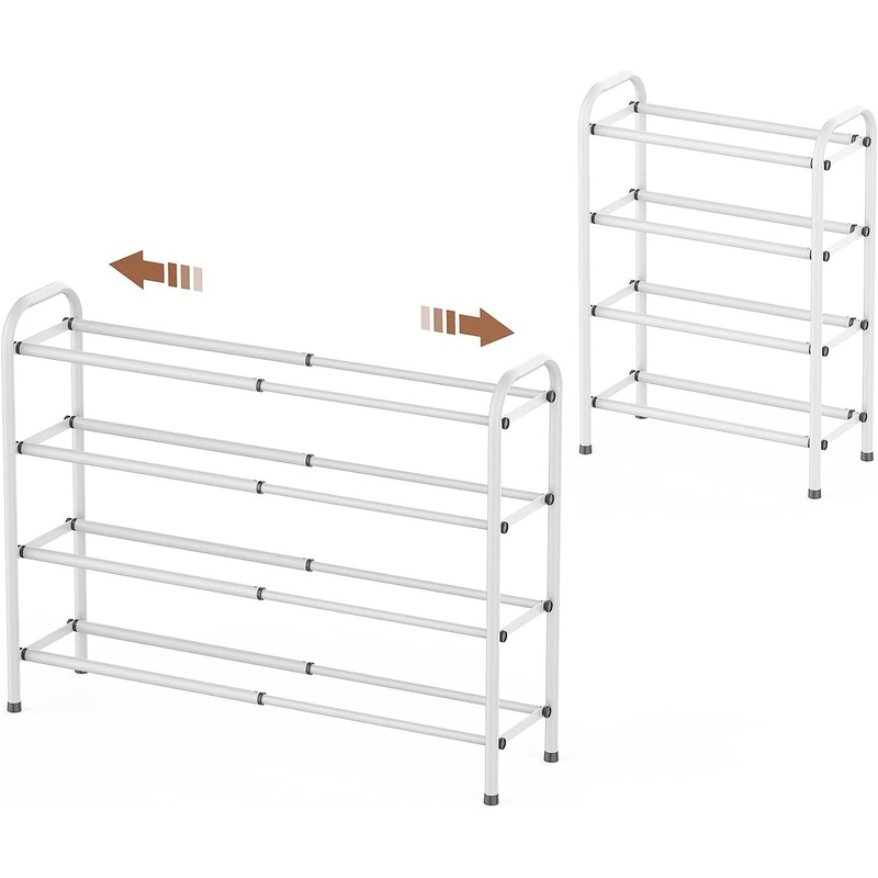 4-Tier Expandable Shoe Rack,Adjustable Shoe Shelf Storage Organizer Heavy Duty Metal Free Standing Shoe Rack for Entryway Closet Doorway (White)