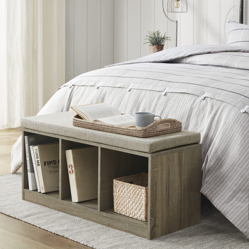 510 Design Dining  Entryway Bench Cube Storage Bench with Upholstered Seat Cushion Bedroom Brown