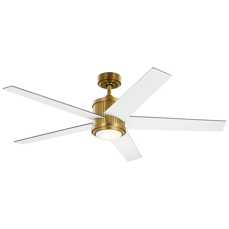 56 Kichler Brahm White and Natural Brass LED Ceiling Fan with Remote