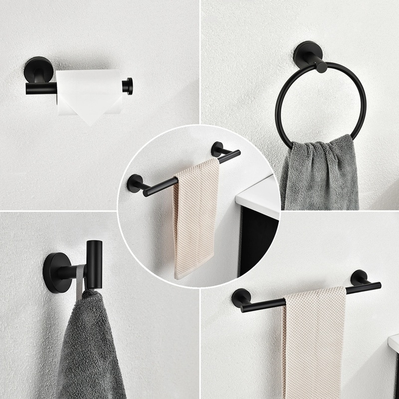 6 Piece Stainless Steel Bathroom Towel Rack Set Wall Mount RT 26.18 x 9.25 x 2.75 inches (Black)