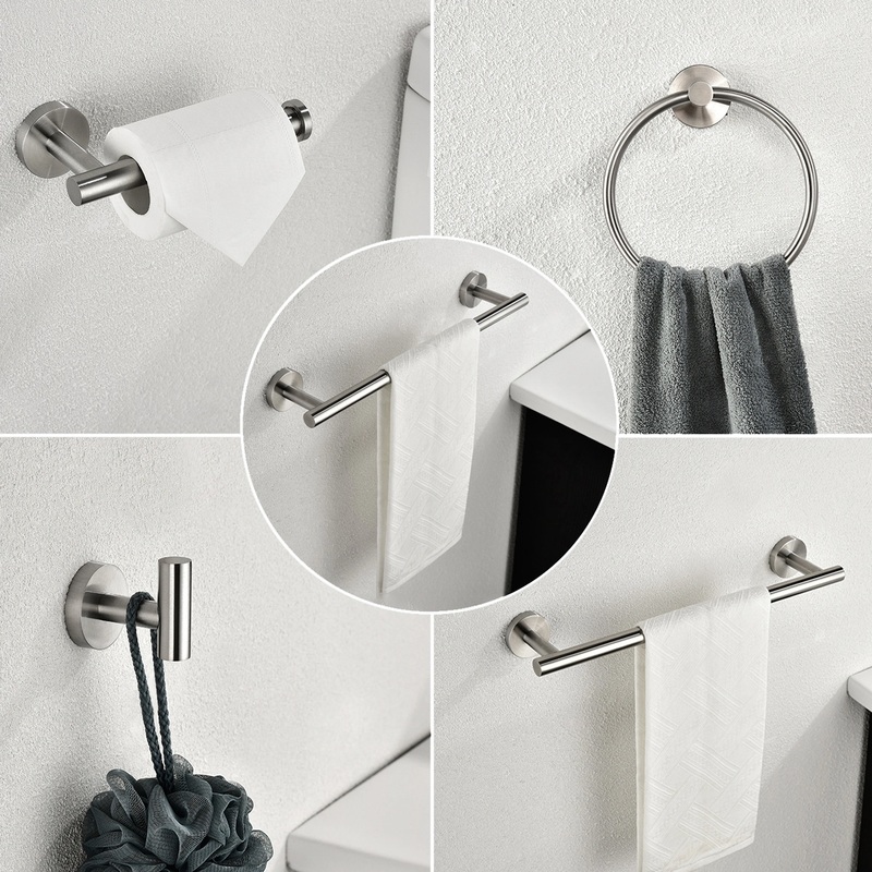 6 Piece Stainless Steel Bathroom Towel Rack Set Wall Mount RT (Nickel) 26.18 x 9.25 x 2.75 inches