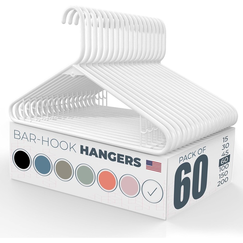 60pk Made in USA Strong Plastic Clothes Hangers Bulk | 20 30 50 100 Pack Available | Laundry Clothes Hanger | Coat Hangers Plastic | Heavy Duty Plastic Hanger for Closet and Clothing Hangars (Black)
