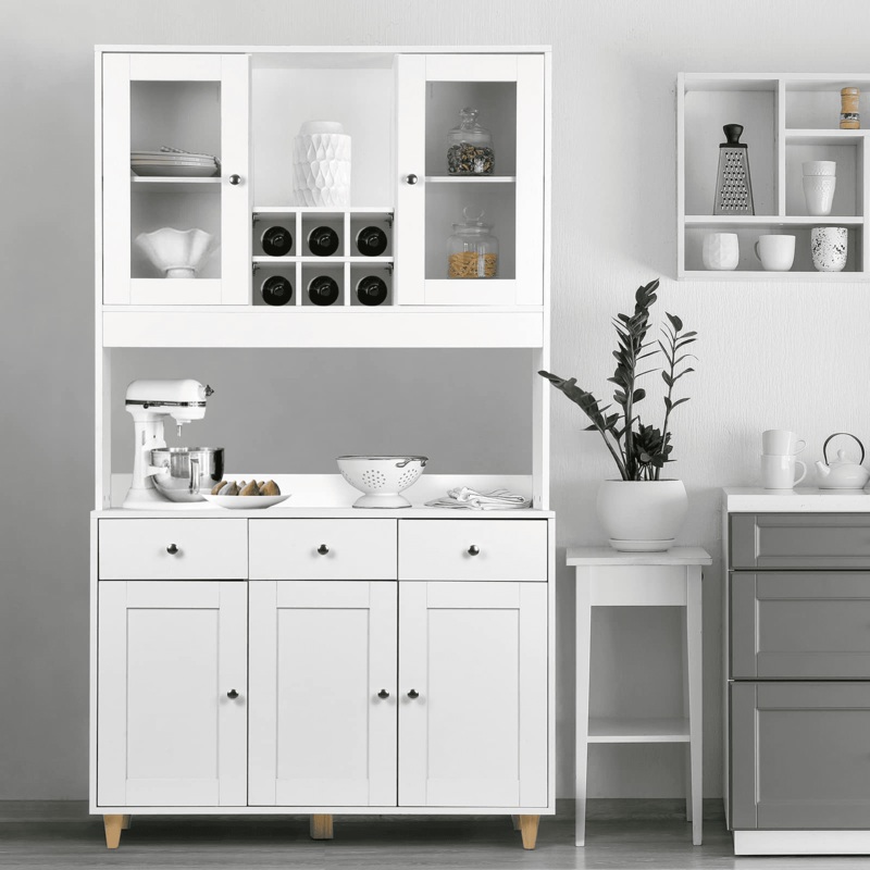 71.2 Kitchen Pantry Cabinet Freestanding Large Storage Microwave Wine Cabinets White