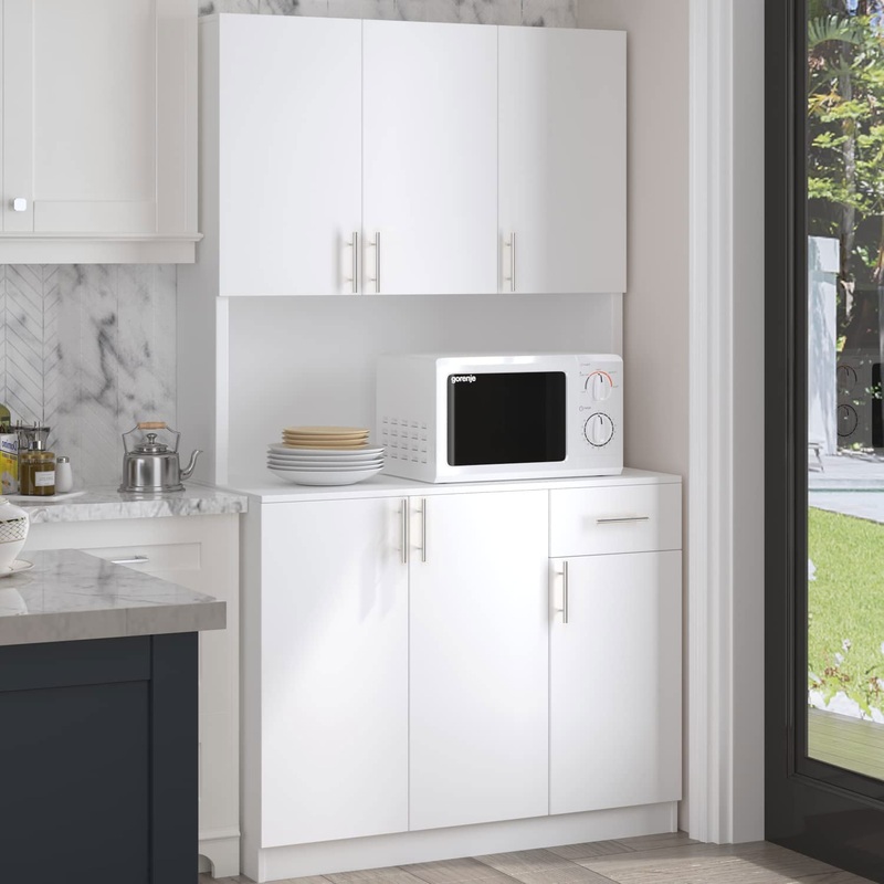 71 Kitchen Pantry Cabinets Storage Hutch with Microwave Stand, Freestanding Buffet Cabinet with 6 Doors and Drawer for Kitchen Dining Room, White