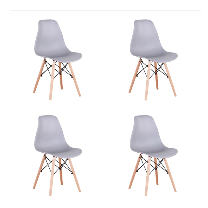 A Set of 4 Living Room Chairs,Dining Chairs Natural Beech Chairs with ABS backrest XH (Light Gray)